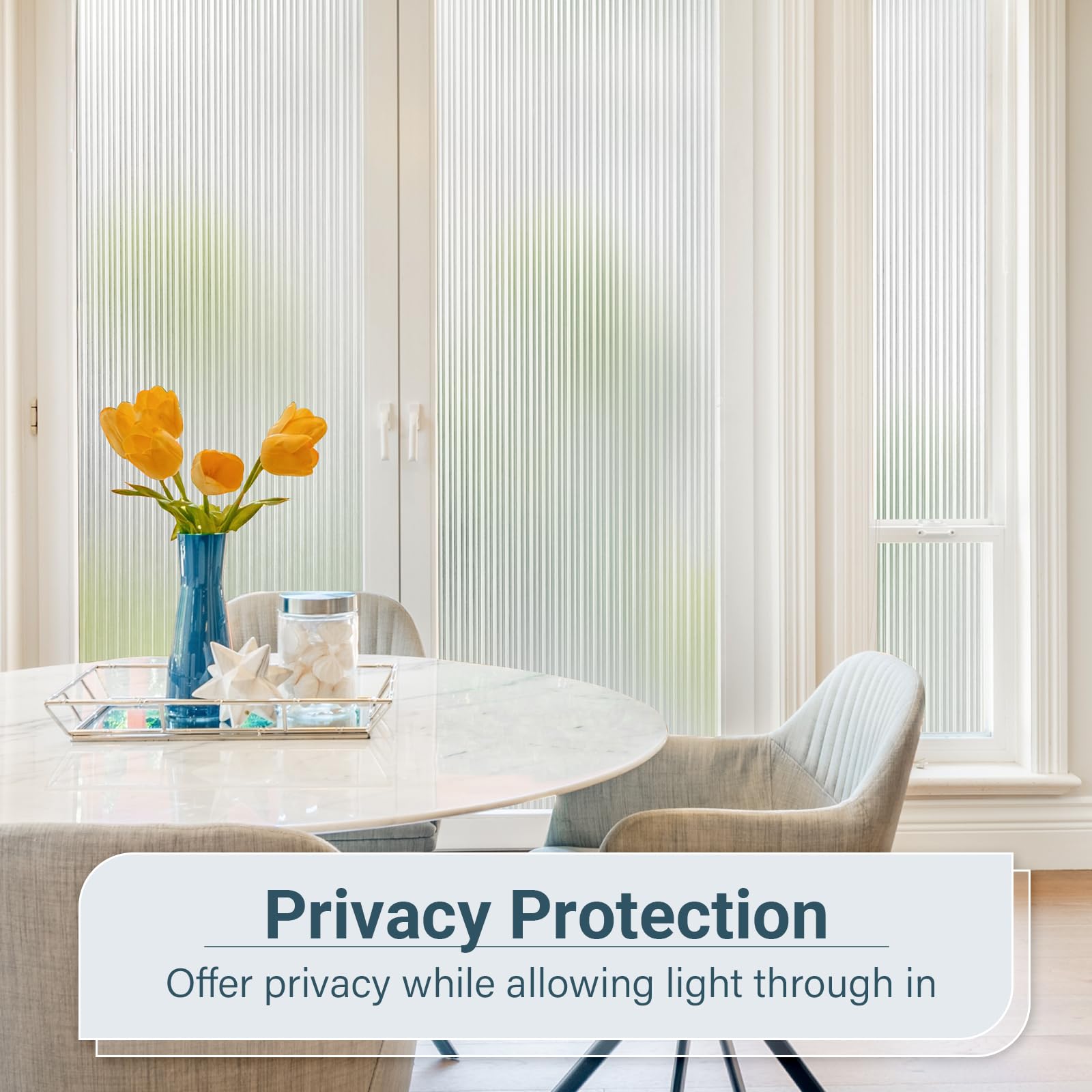 rabbitgoo Reeded Glass Window Film for Glass Windows Decorative Removable Window Privacy Film - Image 3
