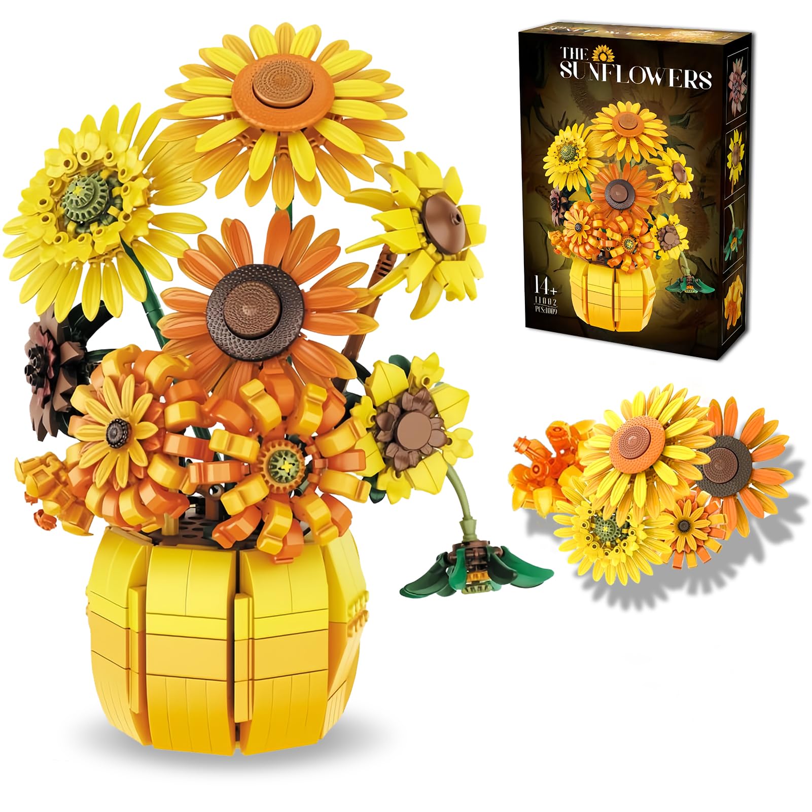 MayMeLeDi Sunflower Building Set with Vase, Van Gogh-Inspired Botanical Flower Collection for Adults & Teens, Flower Garden Building Toys for Women & Girls, Home Decor, Valentine's Day Gifts