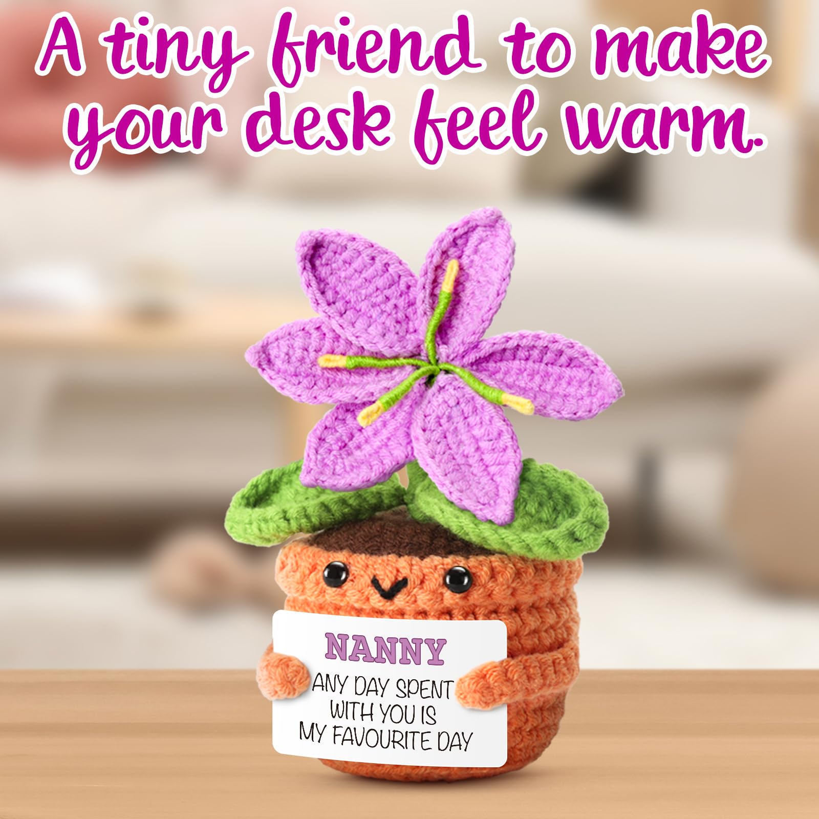Gifts for Nanny from Granddaughter, Grandson - Sentimental Crochet Flower with Heartfelt Message - Unique Mothers Day, Birthday, for Grandma - Cute Keepsake & Home Décor