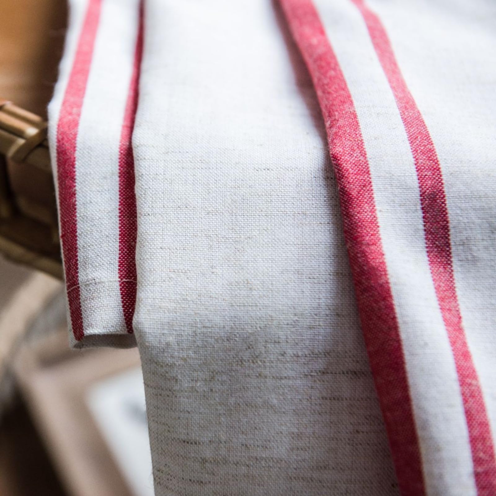 USTIDE Boho Curtains for Bedroom Semi Blackout Cotton Linen Bohemian Curtain Red Stripe Farmhouse Window Curtain Panel Rod Pocket Style Drapes - Image 4