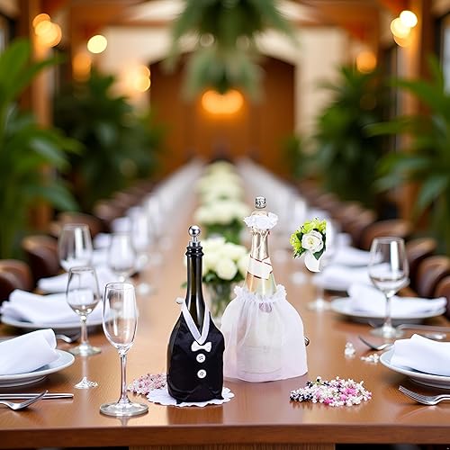 Miniatura 8 de 1 juego de fundas para botellas de vino para novios, disfraz de botella de vino para bodas, regalos de boda para parejas, divertidas cubiertas de