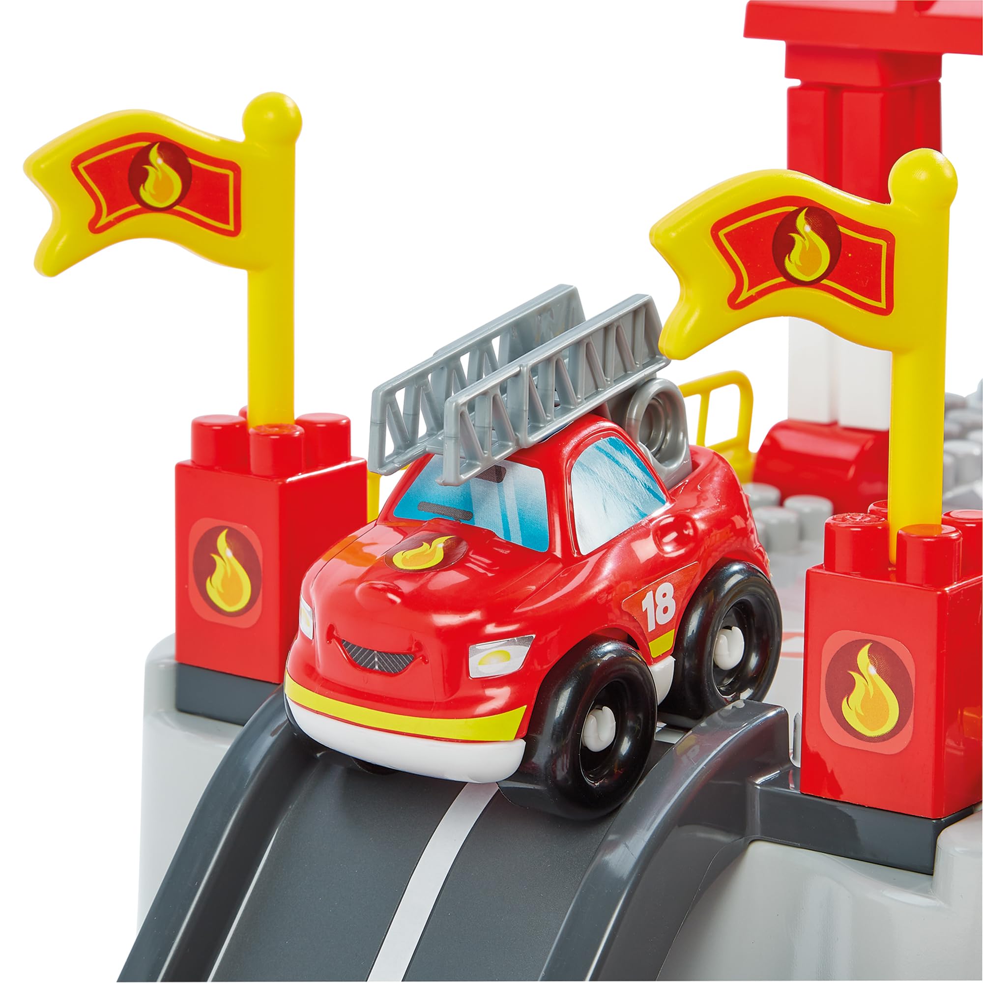 Ecoiffier Spielzeug - 1349 - Feuerwehr-Circuit im Eimer - Abrick - Konstruktionsspielzeug für Kinder - Ab 12 Monaten - Herkunft Frankreich garantiert