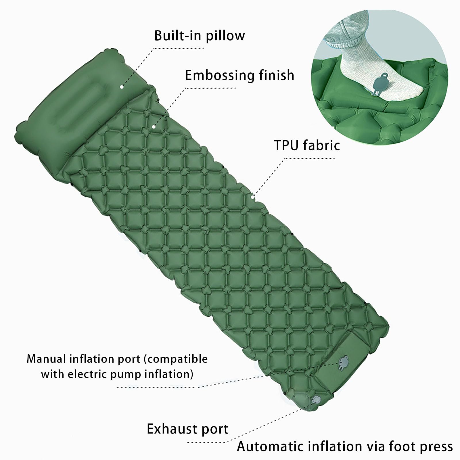 Colchoneta De Camping Inflable Confort 7 Cm Impermeable Resistente Al Desgarro Colchon De Aire Conectable con Almohada para Viajes En Coche Playa Césped Y Picnic