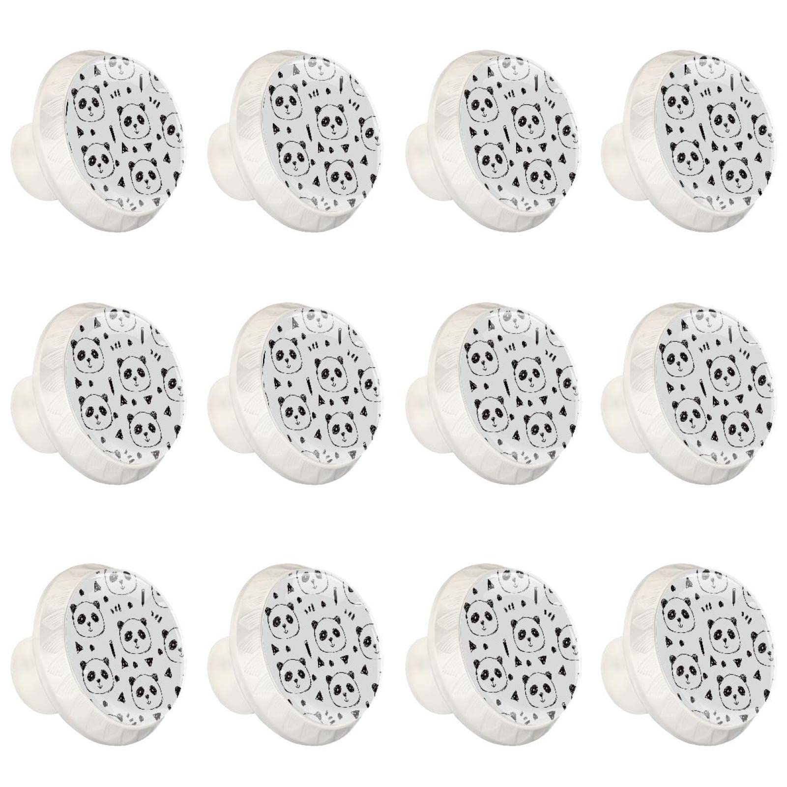 Lot de 12 poignées de tiroir rondes en forme de panda Noir/blanc