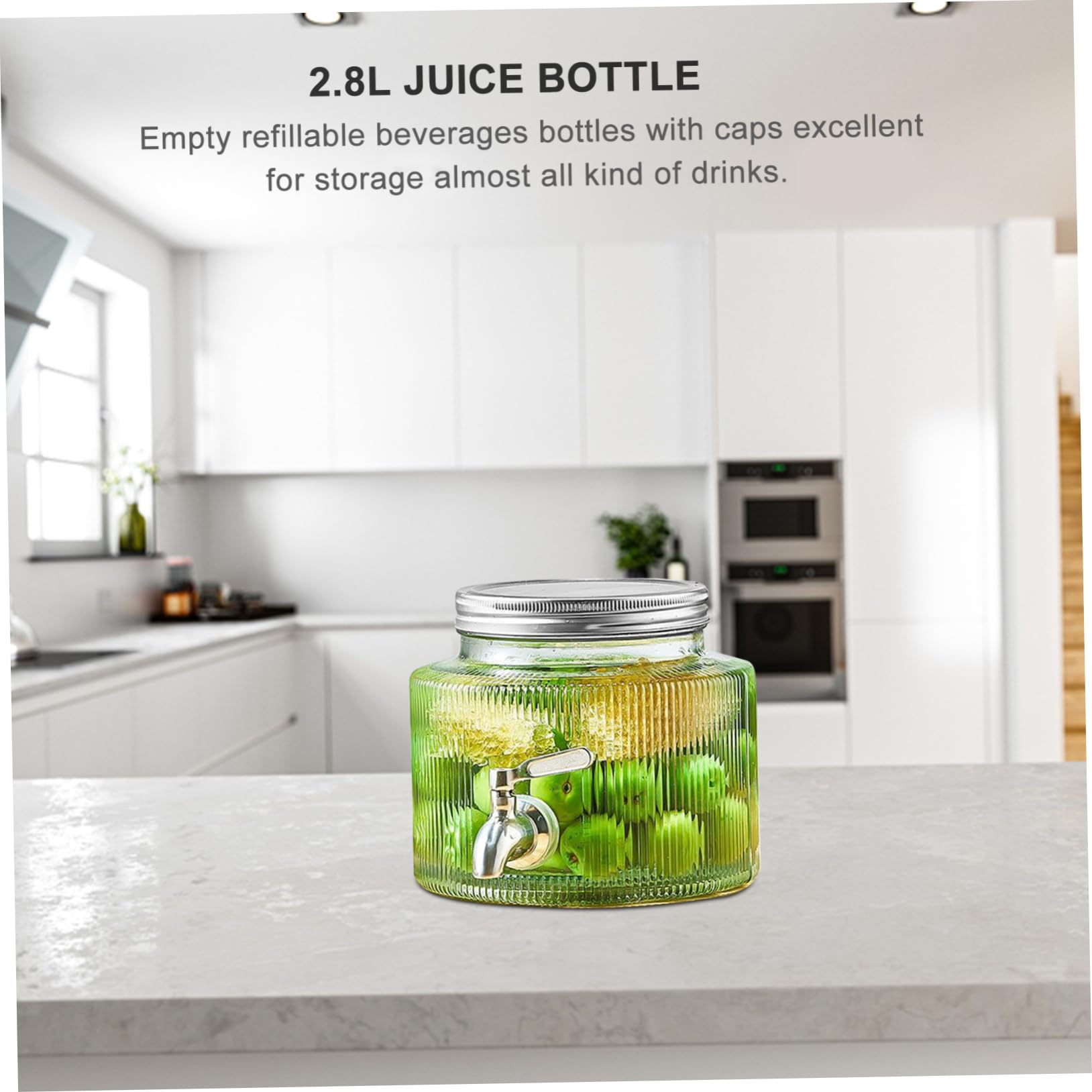 PartyKindom Dispensador de Bebidas y Diseño Único con Grifo de Vidrio 2,8l con Tapa Sellada Adecuado para Agua, Té Helado y Limonada en Reuniones y Fiestas