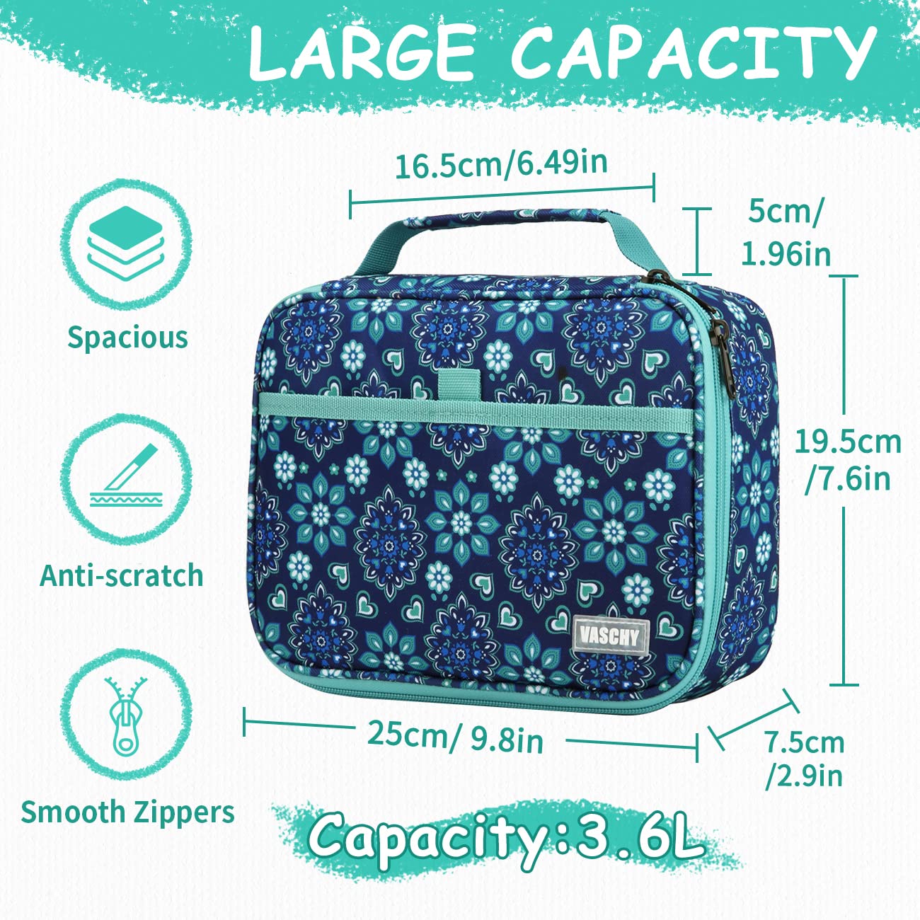 VASCHY Große Federmäppchen, Multi Fächer Mäppchen Organizer 72 Stück Etui Schule Federmappe Federtasche Maeppchen für Jungen Mädchen Blaue Blüten
