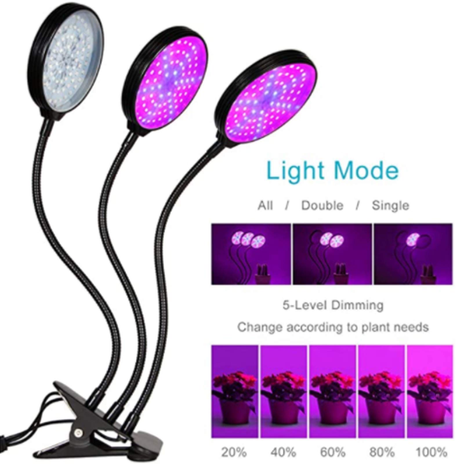 3 cabezales Mejora la luz de crecimiento con temporizador de encendido/apagado automático 4/8/12 h, Lampara de Cultivo Grow Light Indoor Lámpara Planta Espectro Completo 45W Interruptor Temporizador