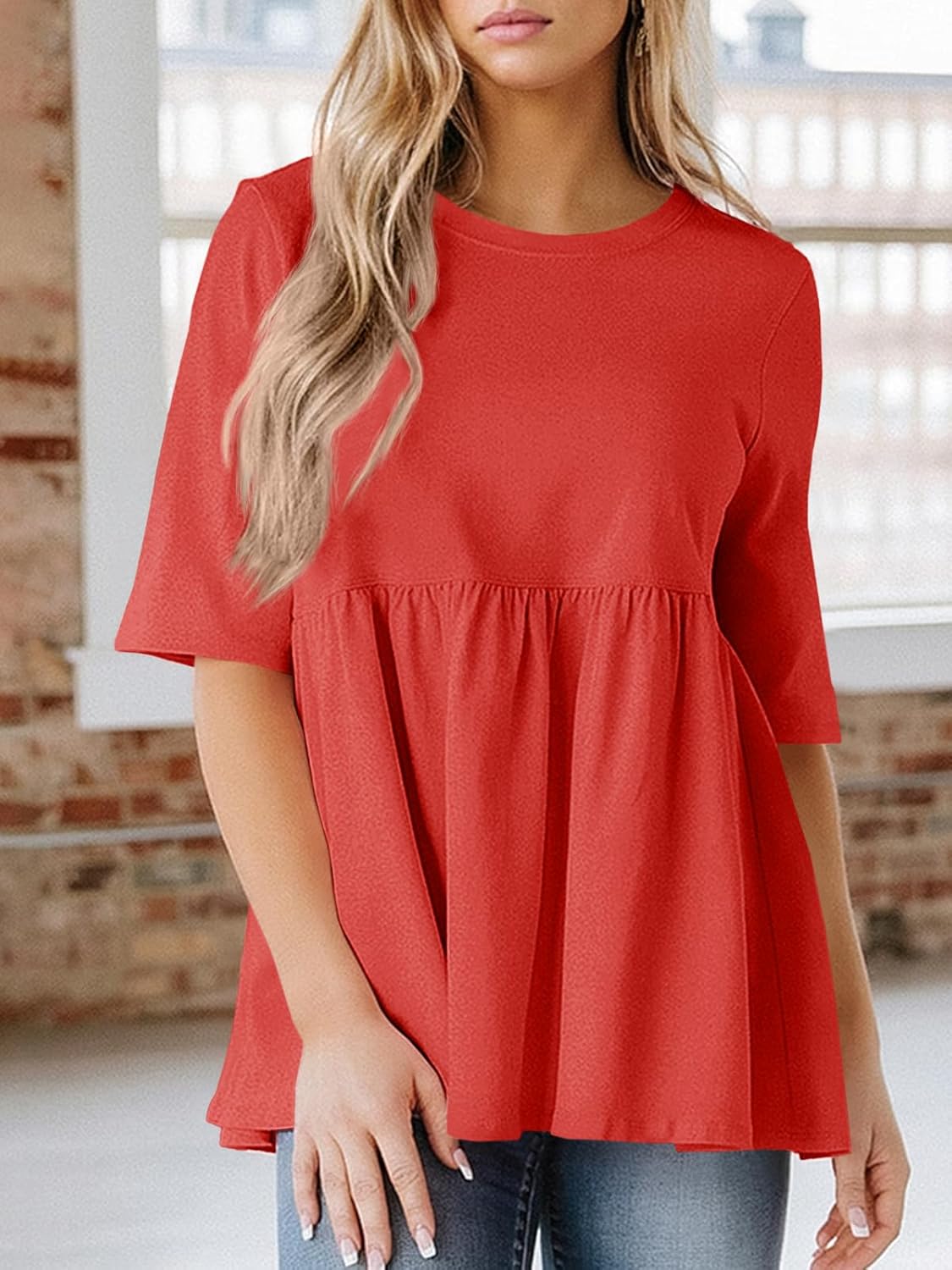 Cicy Bell Womens Summer Babydoll Tops Oversized Short Sleeve Crewneck T Shirts Peplum Casual Loose Blouse - Image 6