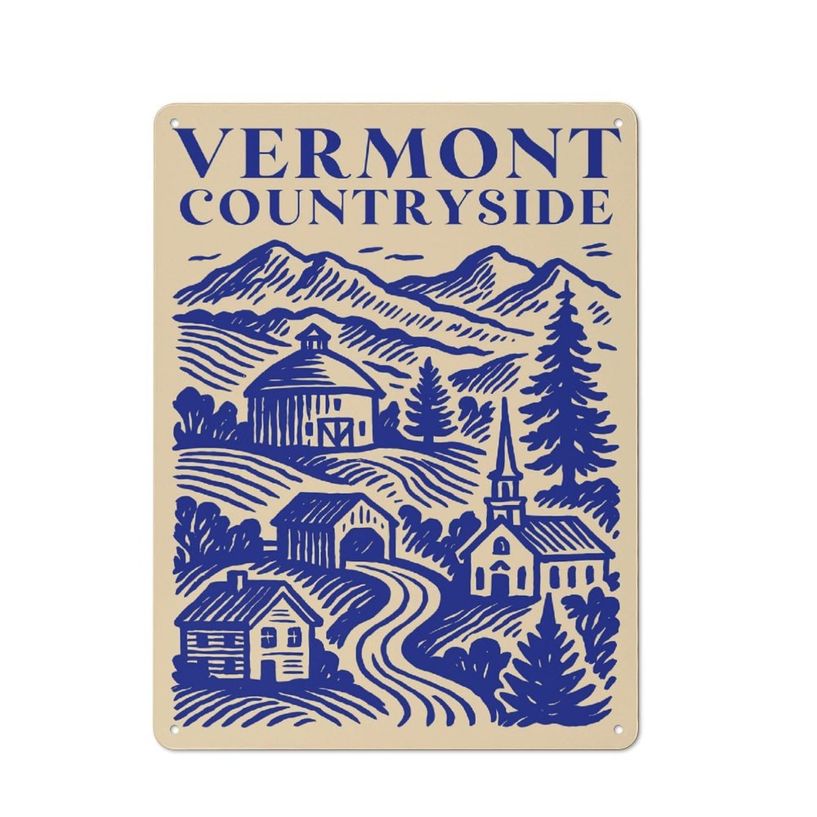 Junmoney Style-18 For Garden Room Or Summerhouse, Vermont Countryside Illustration Retro Metal Sign 40X30cm, For Vintage Wall Decor Fans, For Metal Sign Collectors