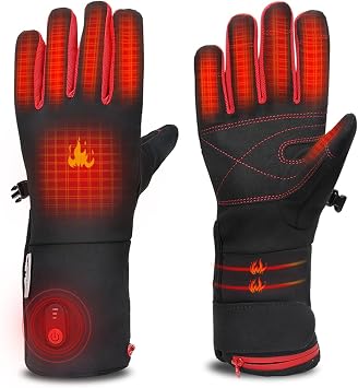 USB Heated Gloves Winter, Men&Women Heated Gloves, Hand Warmers for Outdoor Camping, Windproof Waterproof Nonslip Leather Thermal Heating Gloves for Fishing, Riding, Motorcycle,Cycling