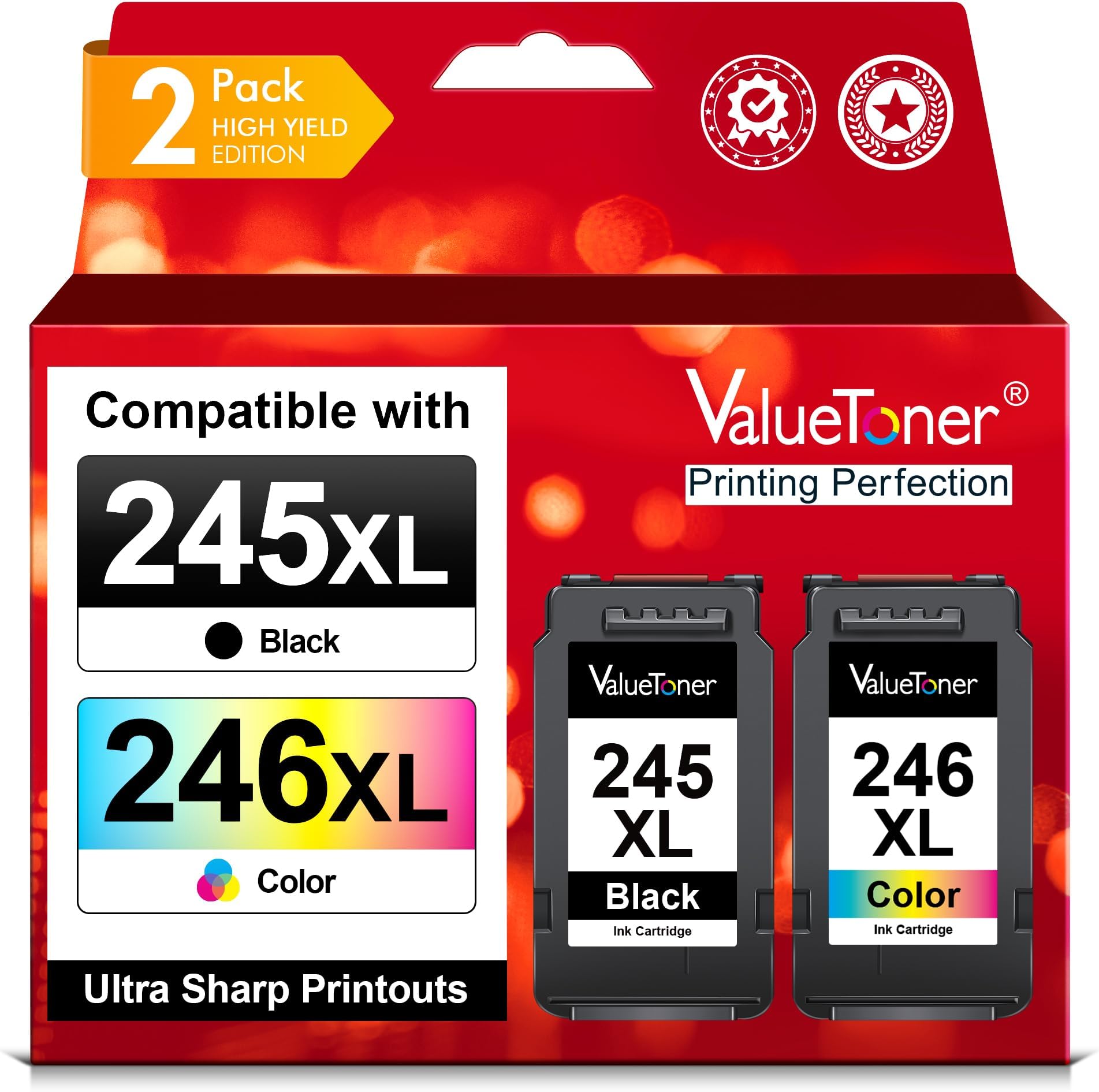 Valuetoner 245XL Ink Cartridge Replacement for Canon 245XL 246XL Combo Pack | PG-245XL CL-246XL for Pixma TR4520 TR4527 MG2522 MG2520 MX490 MX492 TS202 TS302 TS3320 MG2920 Printer (Black, Color)