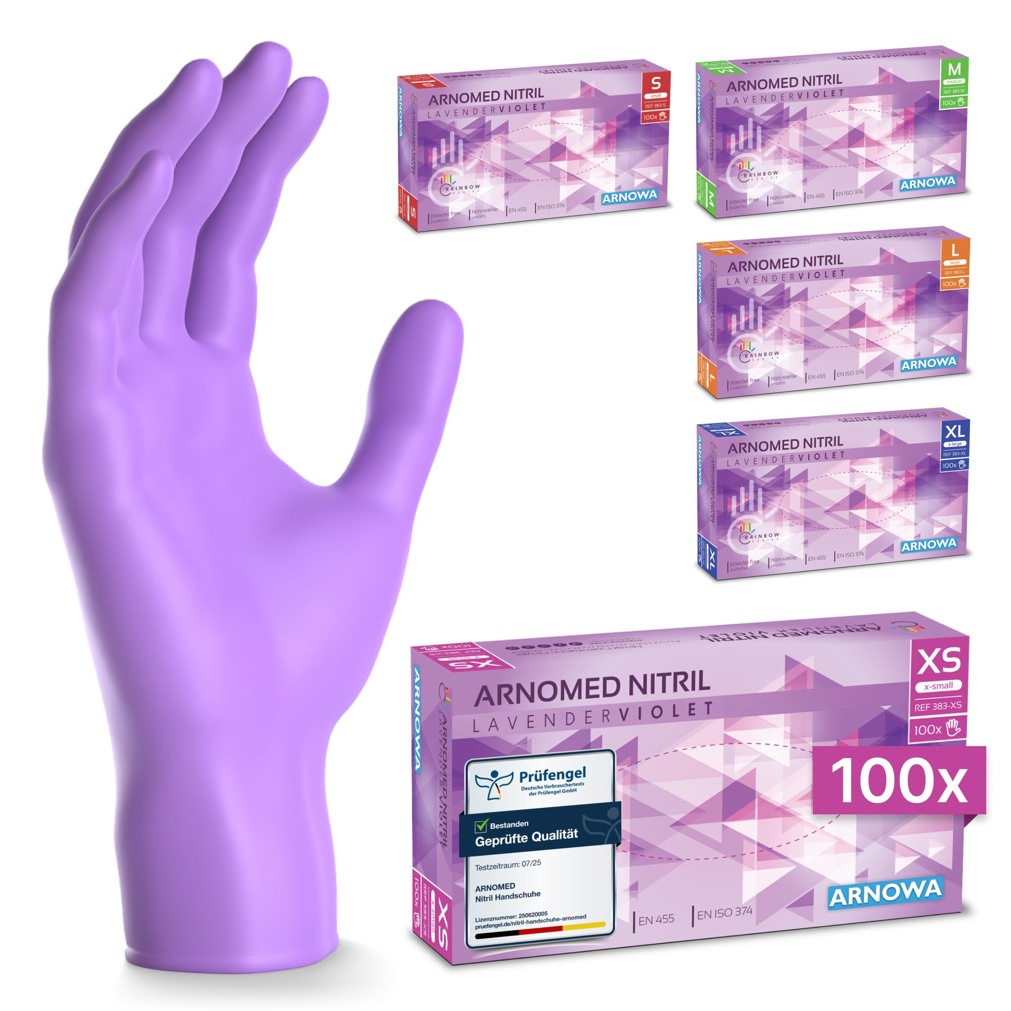 ARNOMED Einweghandschuhe Lila 100 Stück/Box – Nitrilhandschuhe, puderfrei, latexfrei (XS-XL)