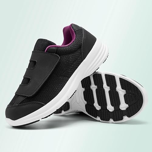 Miniatura 9 de alcubieree Zapatos para diabéticos para mujer, de ancho extraancho, ortopédicos, con cierre ajustable, para pies hinchados, edema, ligeros,