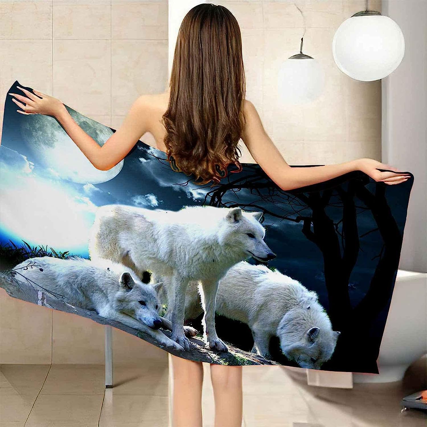 Asciugamano Da Spiaggia Telo Mare In Microfibra Grande,Telo Mare，Perfetto Per Lo Sport, Viaggi, Campeggio, Palestra, Piscina.Telo Mare Grande Animale Sotto La Luna 200 X 200 Cm -9F5O+X9B