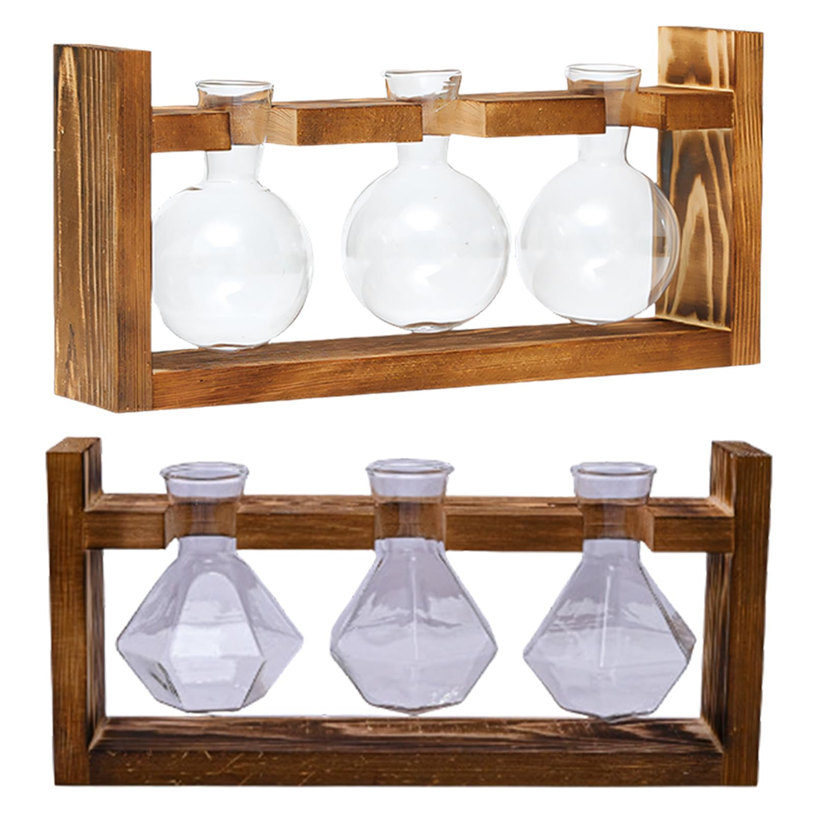 Ensemble de vases Porte-Plantes de Table, Bouteilles en Verre avec Cadre en Bois, présentoir de Petites Fleurs, décoration intérieure, Station de Propagation, Trio de vases à bourgeons, Porte-Plantes