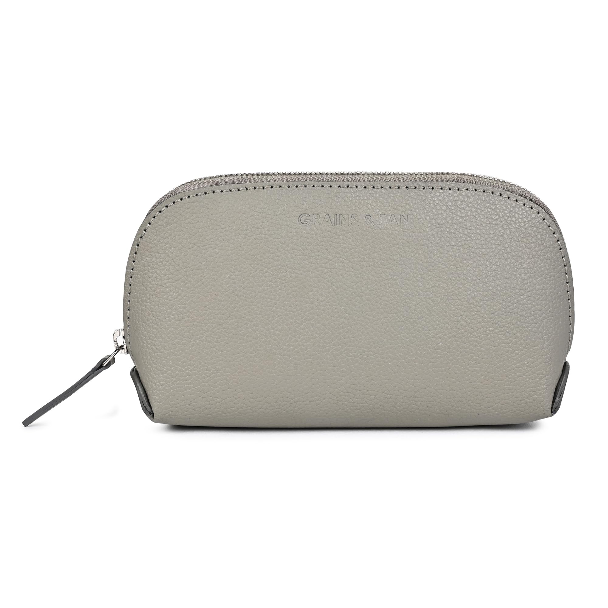 Grains & Tan Genuine Leather Makeup Pouch-Ladies Cosmetic Clutch Organizer Bag for Travelling-Woman Pencil Case Travel Purse Multipurpose Girls Beauty Skincare Jewellery Accessories-Light Grey-image-10