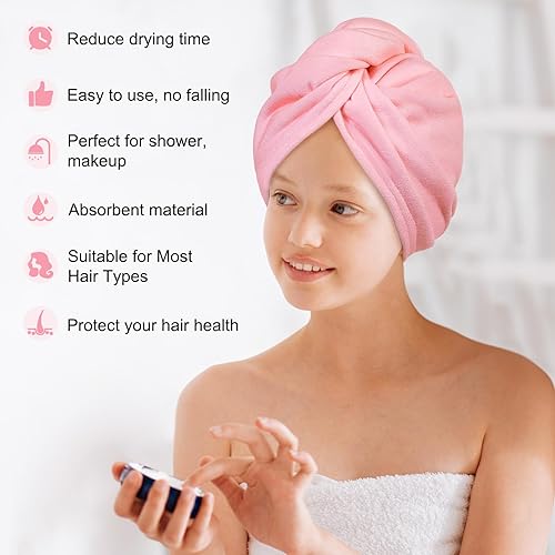 Vista 83 de Basumee Toalla de microfibra para el cabello para niños, paquete de 2 toallas de pelo de secado rápido con turbantes para cabello húmedo, toalla