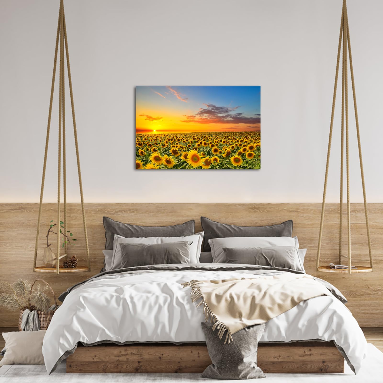 Amazon.com: sechars Sunflower Canvas Wall Art Sunrise in Field