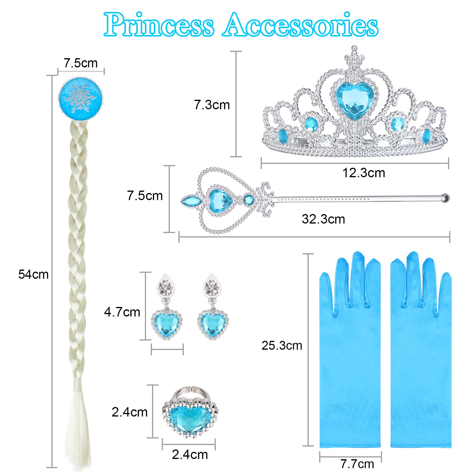 URAQT Kostium Elsa, Kostium Księżniczka Dziewczyna z akcesoriami do Cosplay, Księżniczka Elsa z błyszczącym płaszczem płatków śniegu, Kostium Dziewczyna na Halloween Cosplay Urodziny Karnawał, 120cm