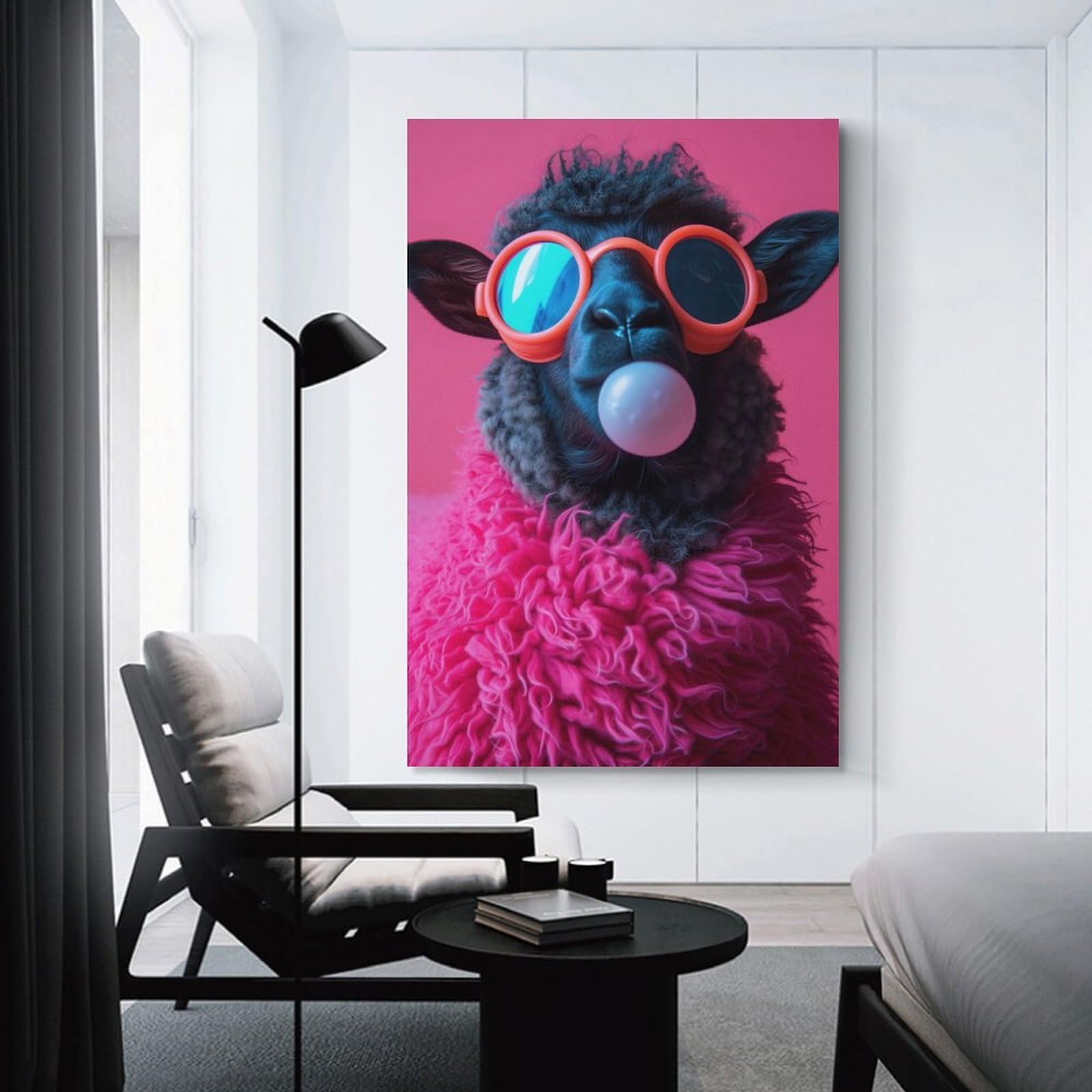 Junmoney Unframe-Style-12 Llama With Sunglasses Blowing Bubble Gum Decorative Canvas Print, 20X30inch(50X75cm), For New Home Styling, Lounge Or Bedroom, Wall Decor With Flexible Room Appeal