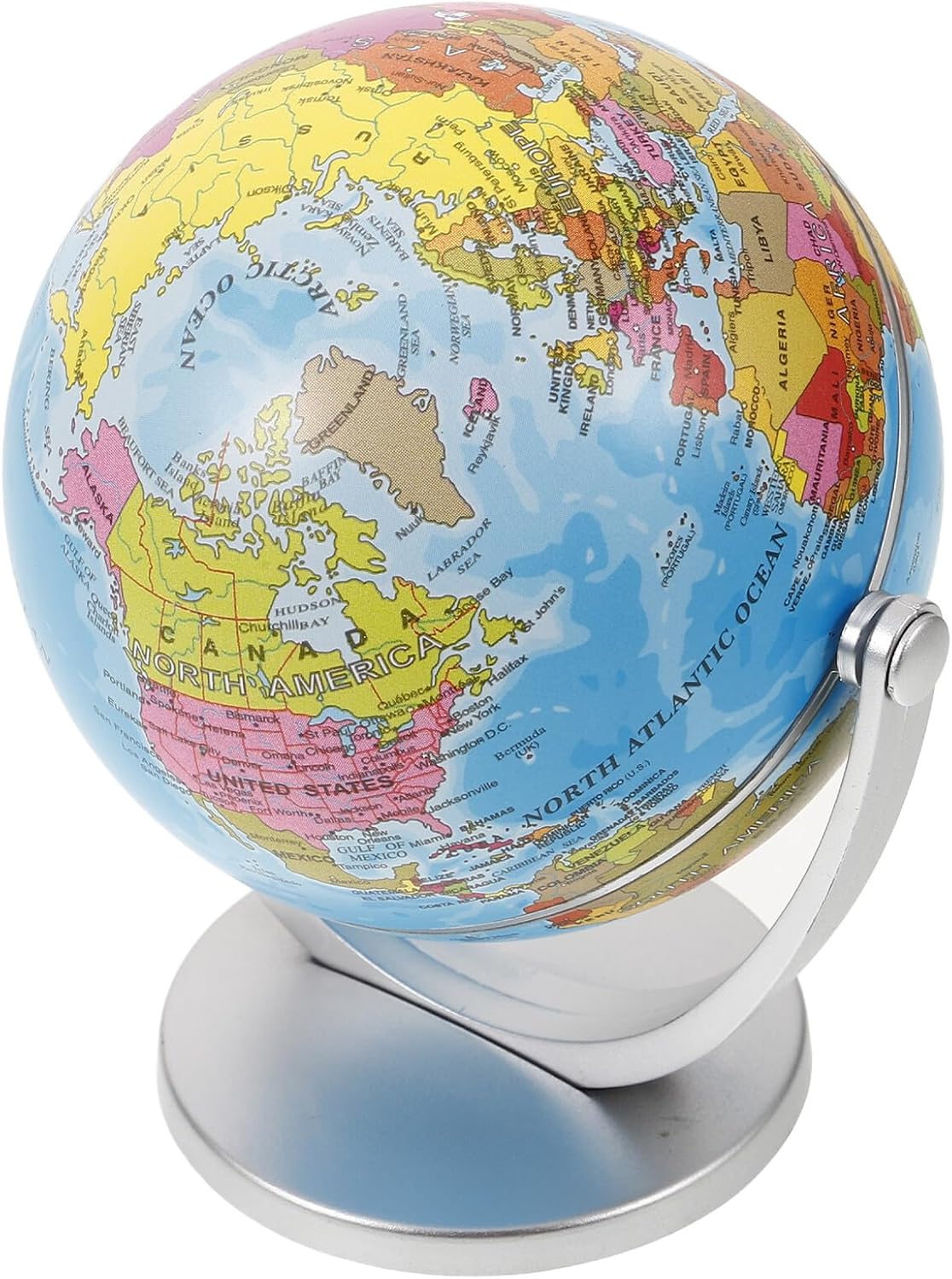 ABOOFAN Rotating World Globe with Stand for Adults Educational Decorative Tellurian Ball Smooth Spin Geography Globe for Classroom Home Office Desk Ornament Blue Tabletop Decor