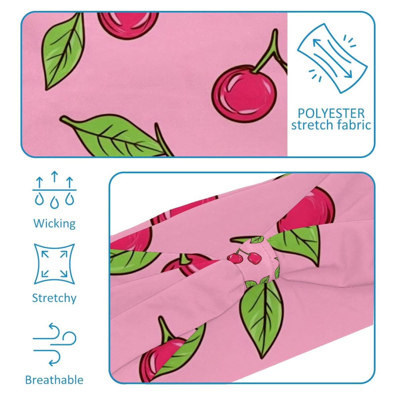 Lot de 6 bandeaux élastiques pour femme - Motif fruits de cerise - Pour yoga et entraînement - Anti-transpiration - Souple - Simple et polyvalent