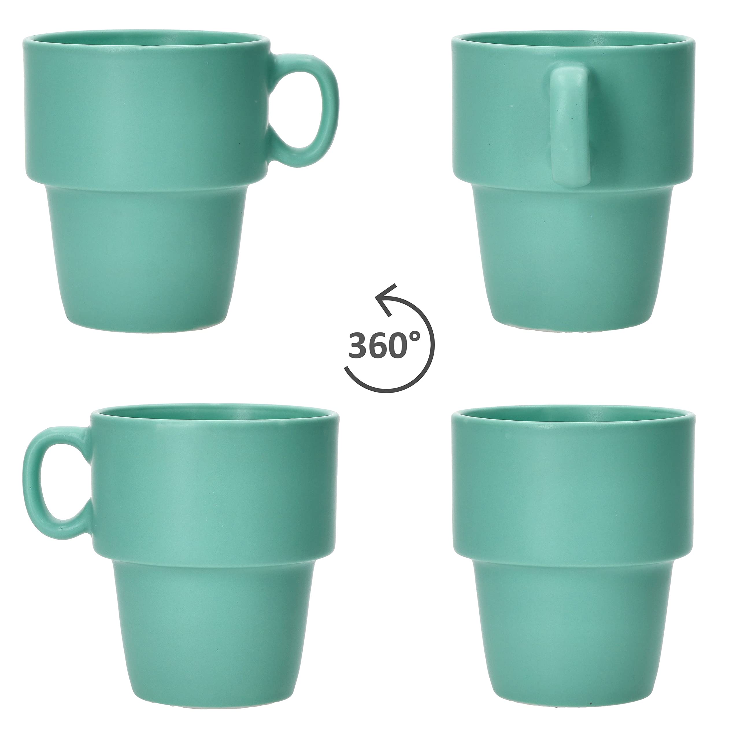 MamboCat Lot de 6 tasses à café Stata avec support, 250 ml, en porcelaine, empilables, avec anse, pour café, thé, cacao, cappuccino et latte macchiato pour la maison ou le buffet