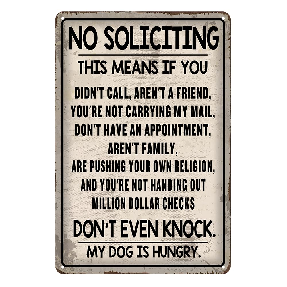 KWQDOZF Funny No Soliciting Sign Metal Tin Sign, 12x16 Inch