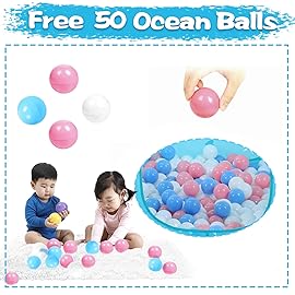 Wilhunter Baby Ball Pit for Toddler with 50 Balls, Kids Pop Up Play Tent for Girls, Princess Toys for Children Indoor & Outdoor Playhouse with Carry Bag (Bule: Pink/White/Babyblue, 109x90cm/50 Balls)