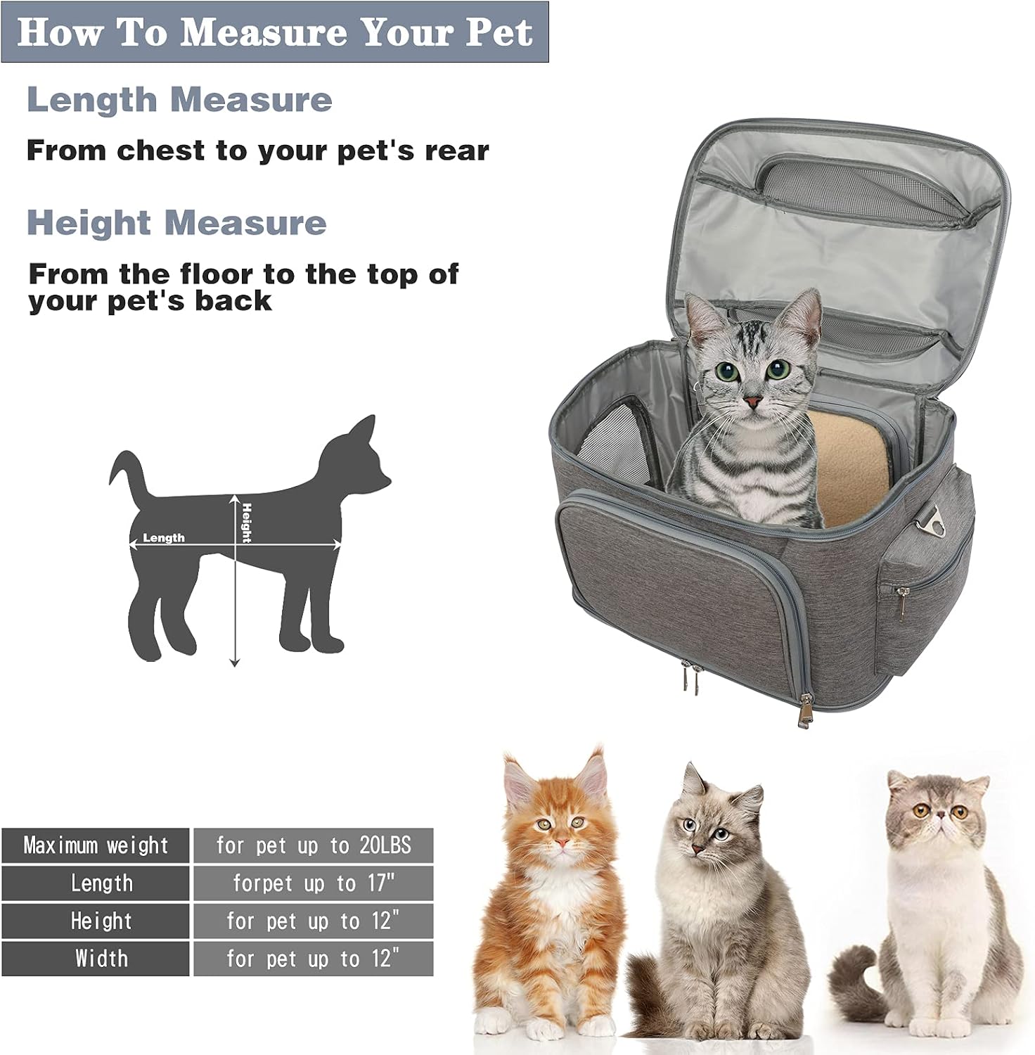 X-cosrack Large Double-Sided Expandable Pet Travel Bag, 4 Open Doors, Mesh Window and Escape-Proof Buckle, Airline Approved Soft-Sided Pet Travel Carrier for Small Medium Cat