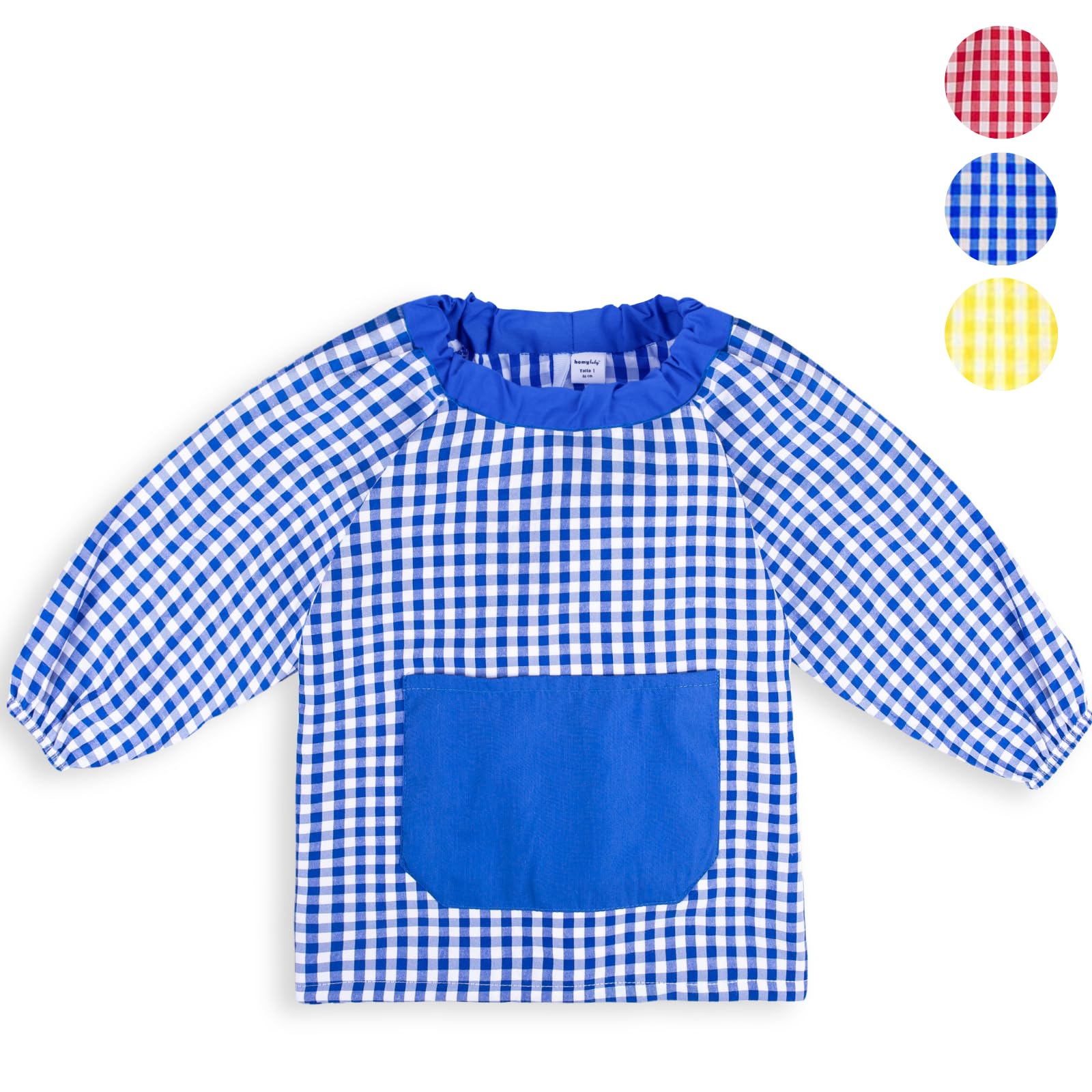 HOMYBABY® Babi Escolar Infantil Guarderia y Colegio - Bata Escolar Niño y Niña - Baby Escolar Infantil fácil de poner y quitar - Bolsillo y Puños Cerrados (Blue, 0-1 años / 80 cm)
