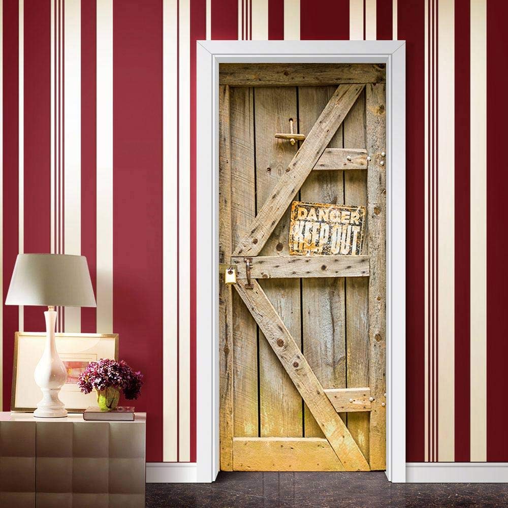 Adesivo Murale Per Porte 3D Effetto Legno, Autoadesivo Rimovibile 90x200 Cm, Per Soggiorno E Camera Da Letto