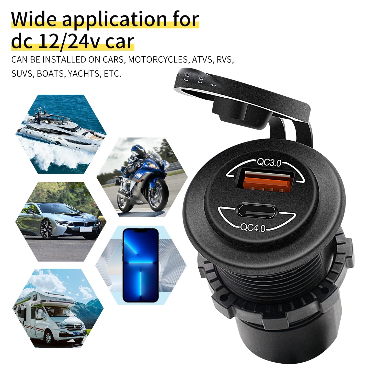 Amazon | 96W 12V USBカーパワーアウトレットチャージャー、60W QC 4.0