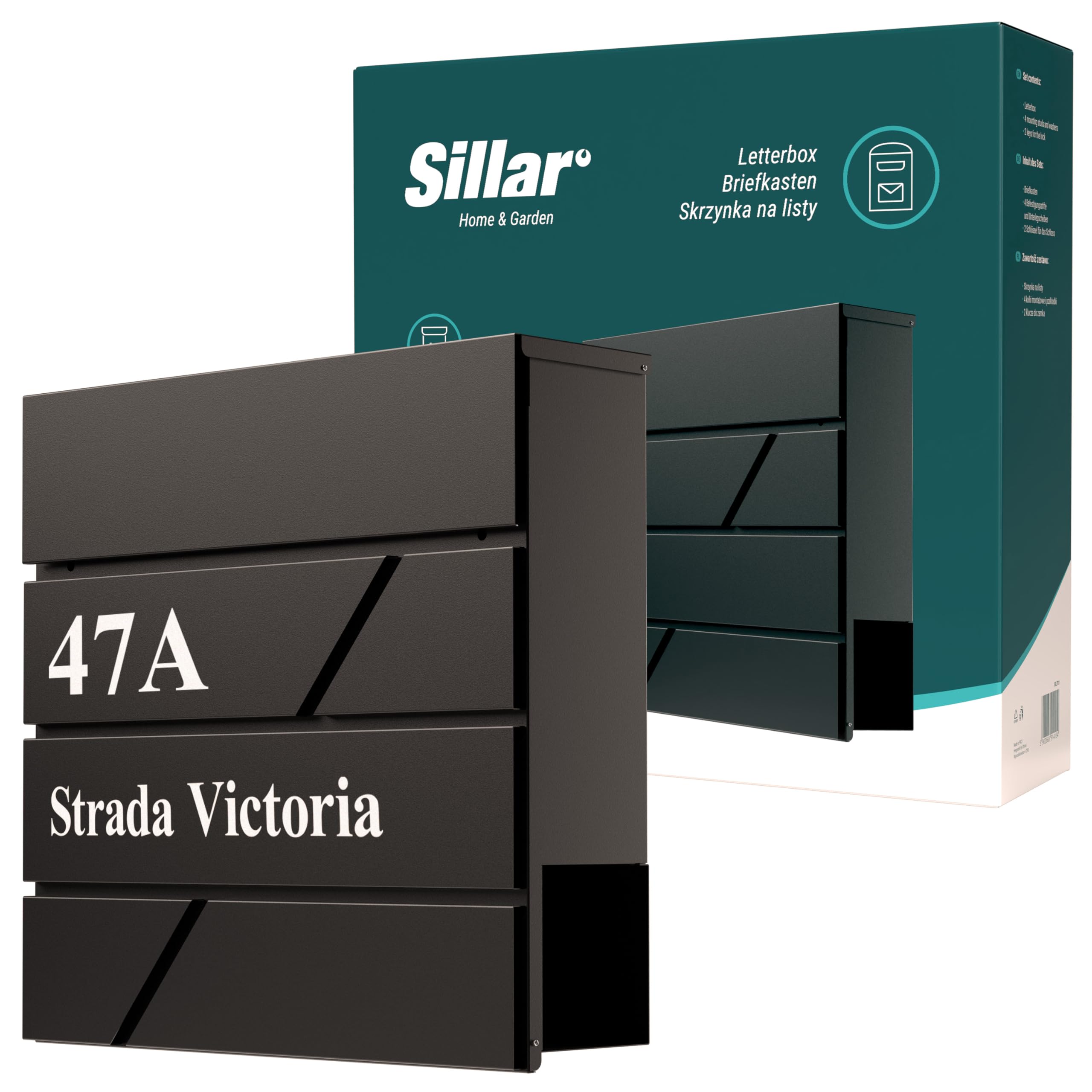 Sillar Buzón de Pared con Cerradura, Placa para Nombre | Personalizado con Nombre Calle y número de casa | Acero galvanizado, Resistente inclemencias Tiempo | 10,5 × 37 × 37 cm | 2 Llaves, Formato A4