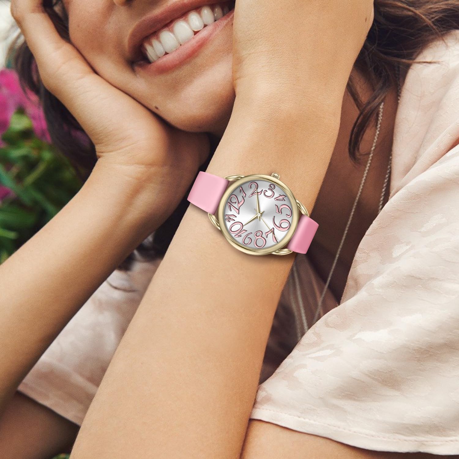 Bisley Watch for Women Big Face Colorful Arabic Numeral Easy to Read Soft Silicone Strap Watch - Image 3