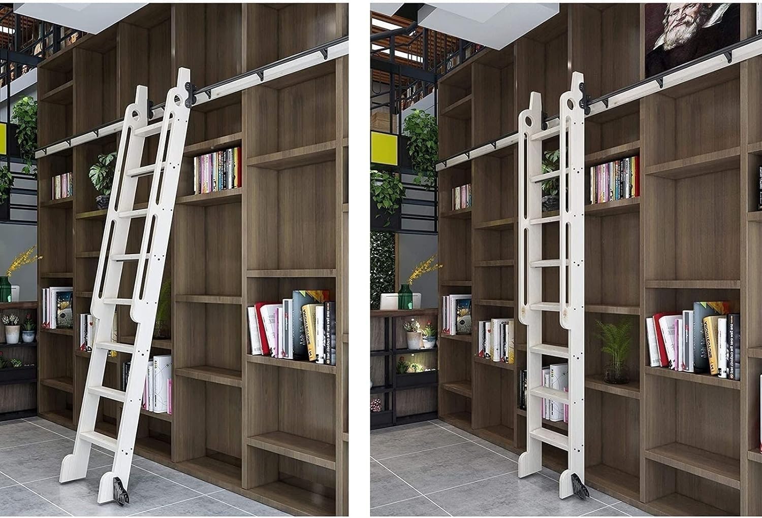 Retractable Rolling Ladder Hardware Library Sliding Ladder Hardware Kit, Heavy Duty Slide Rails Sliding Ladder Rail Track Hardware Kit (200cm(6.6 ft) track kit)