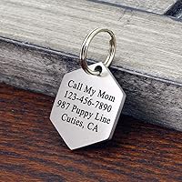 Vista 2 de Ultra Joys Etiquetas para perro personalizadas, etiquetas personalizadas grabadas en la parte delantera y trasera, acero inoxidable, hexagonal