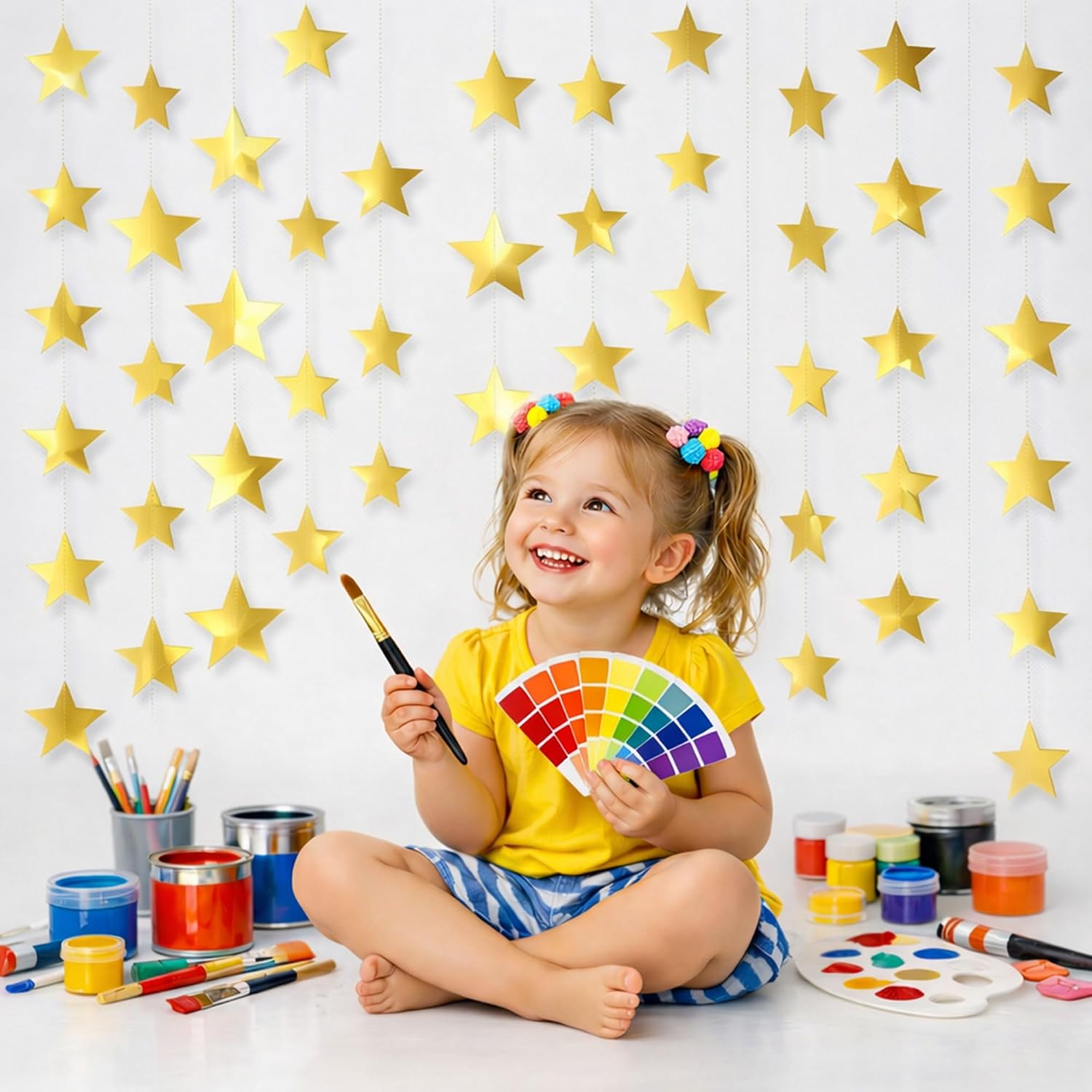 JOYIT Gold Star Garland, 6 Pack, 78 Ft Reflective Party Decorations