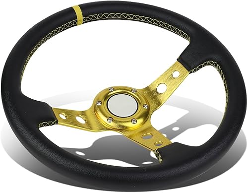 Vista 16 de Auto Dynasty Volante de carreras de cuero de PVC cosido rojo con 6 pernos de 13.780 in