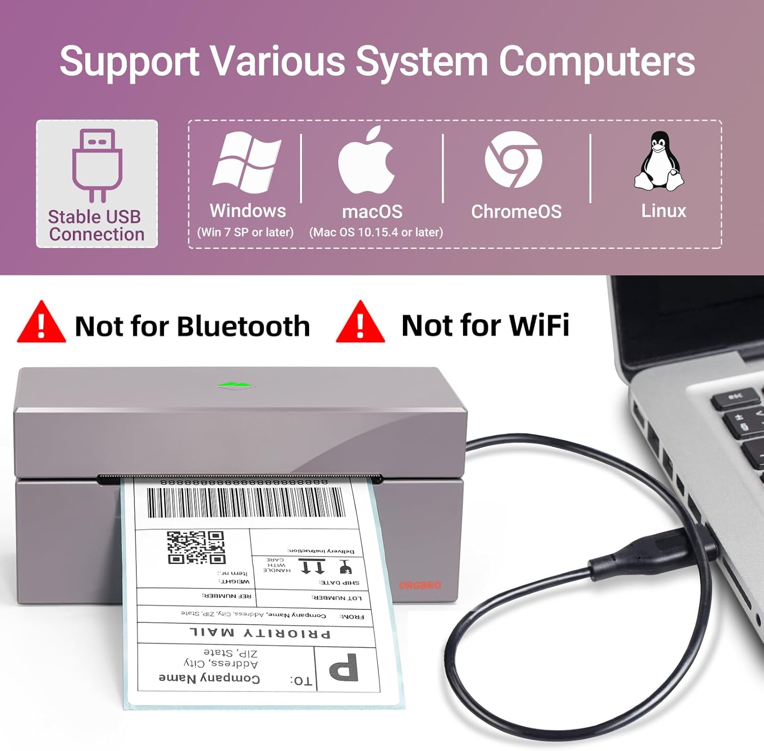 ORGBRO Z1 Shipping Label Printer, 4x6 Thermal Label Printer for Small Business, High Speed Sticker Maker for Commercial Grade Shipping Packages, Used for Amazon, Ebay, Shopify, USPS (USB Only)