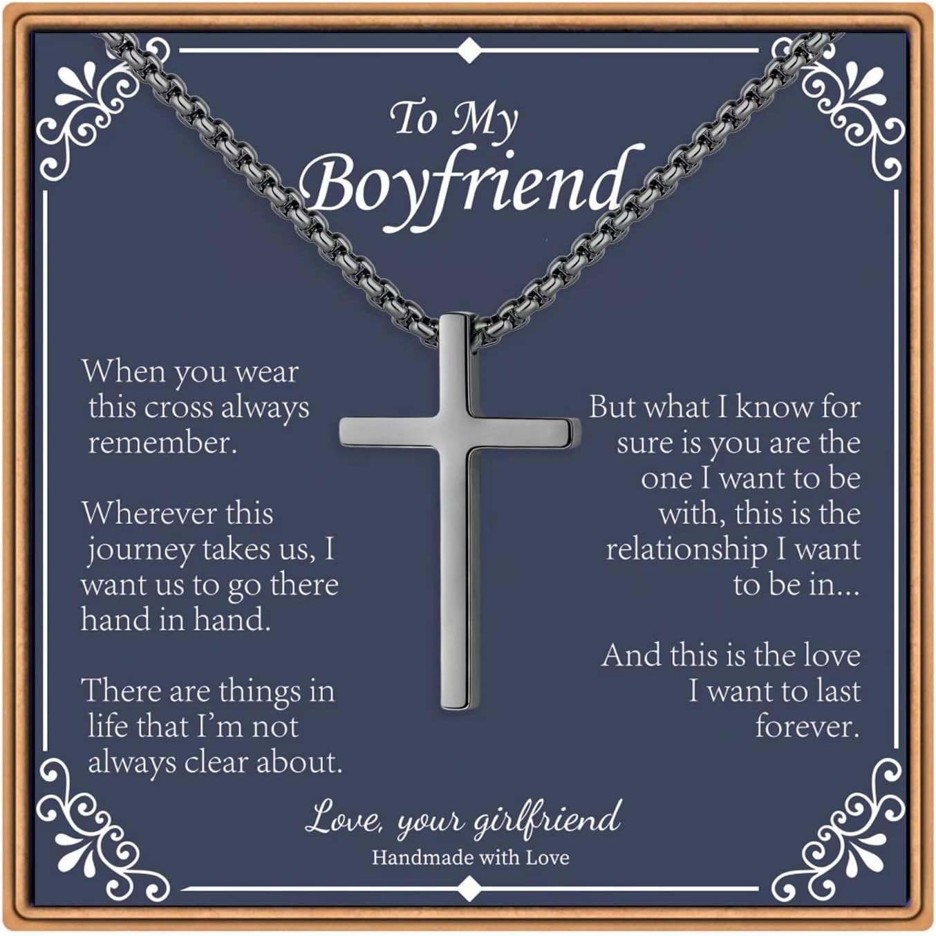 IEFLIFE Easter Basket Stuffers - Cross Necklace Easter Gifts for Men Boys, Silver/Gold/Black Box Chain Cross Necklace for Men, Religious Christian Gift for Son Boyfriend Husband