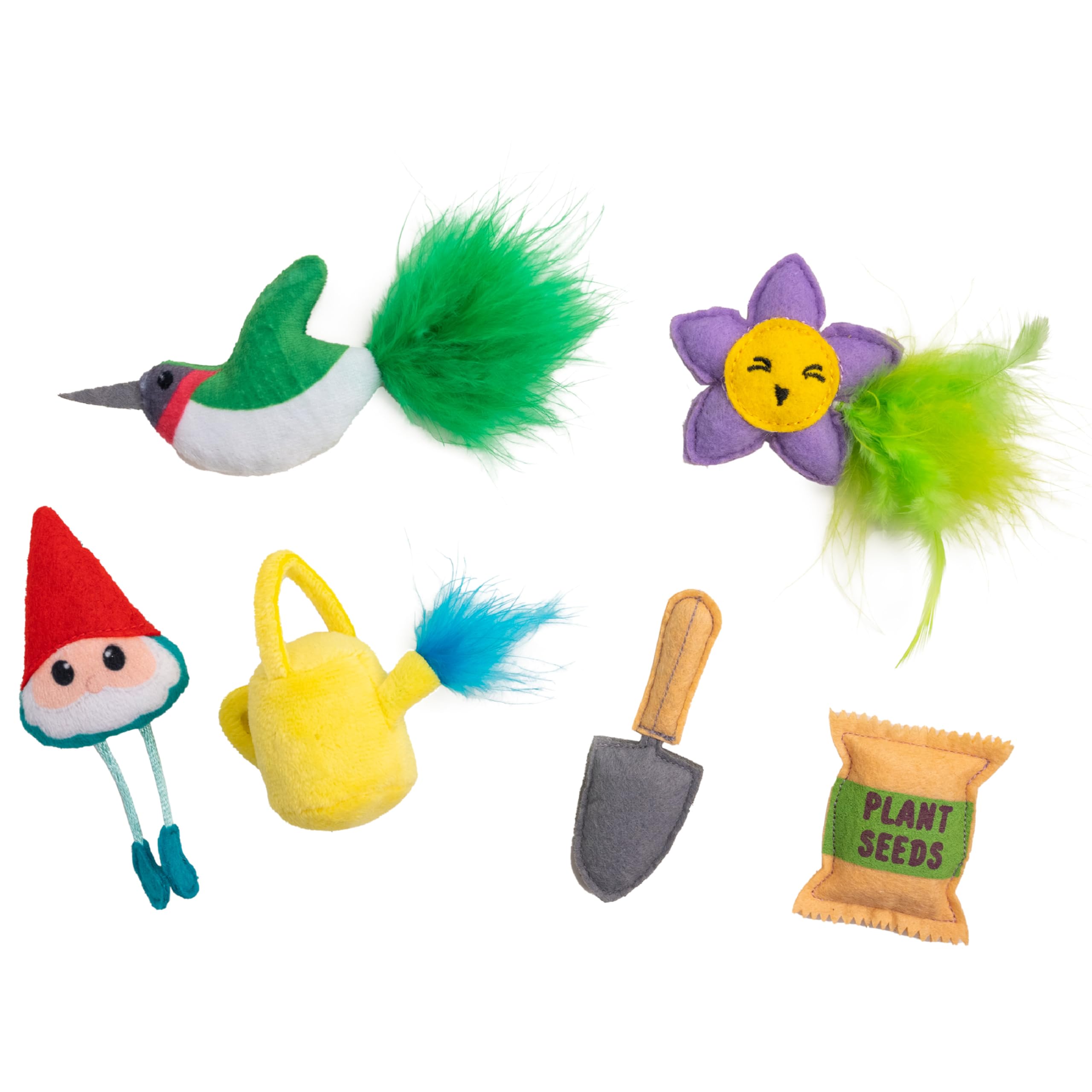 Catstages Garden Fur-Ends Interactive Catnip Toys 6 Pk with Feathers, Crinkle