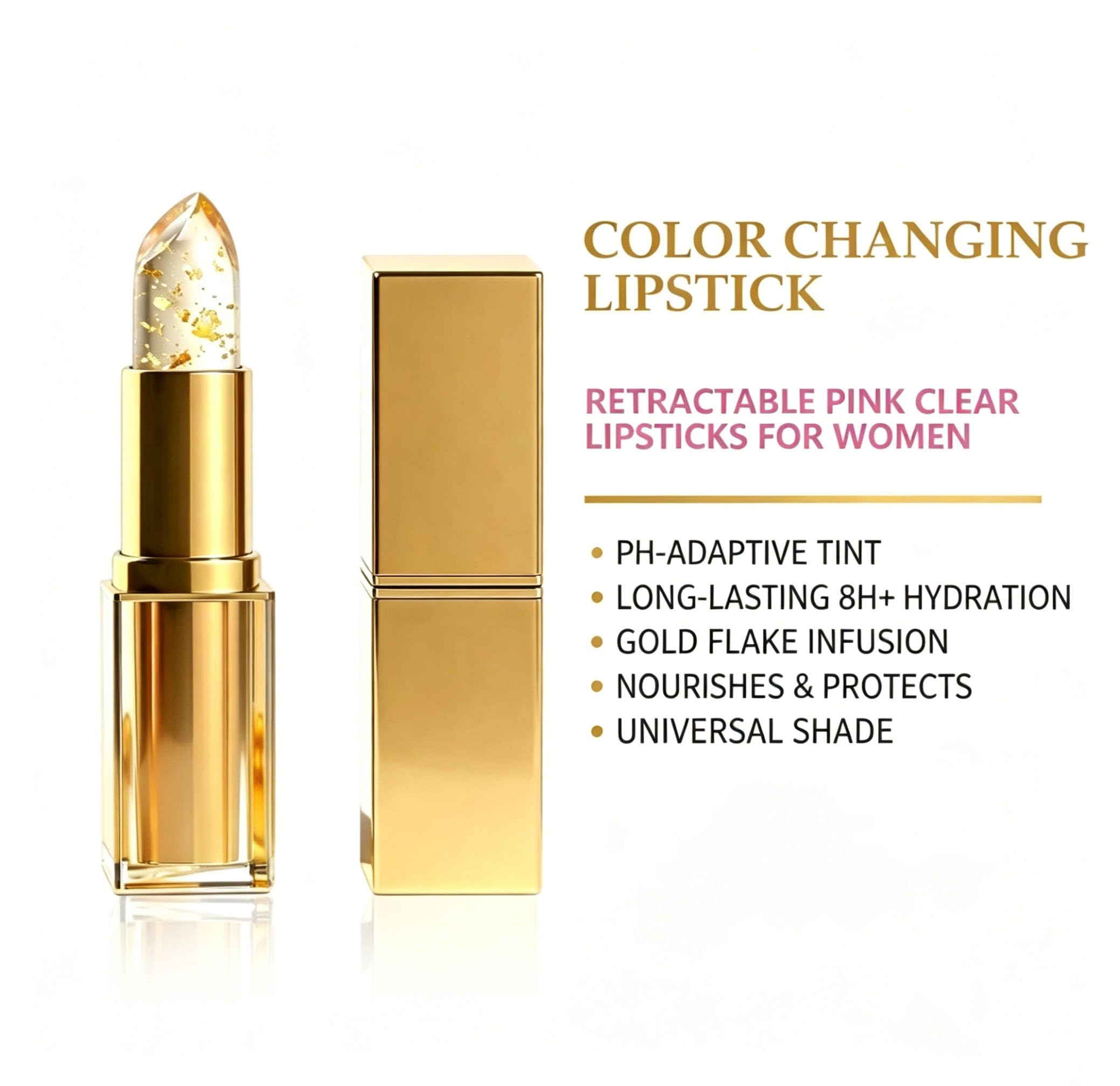 Areliaa Lipstick True Tone PH Adjusting Color Changing Clear Lipstick, 2Pcs Gold Foil Jelly Lip Stick, Retractable Glossy Moisturizing Lip Glow Cosmetics For Women — view 7