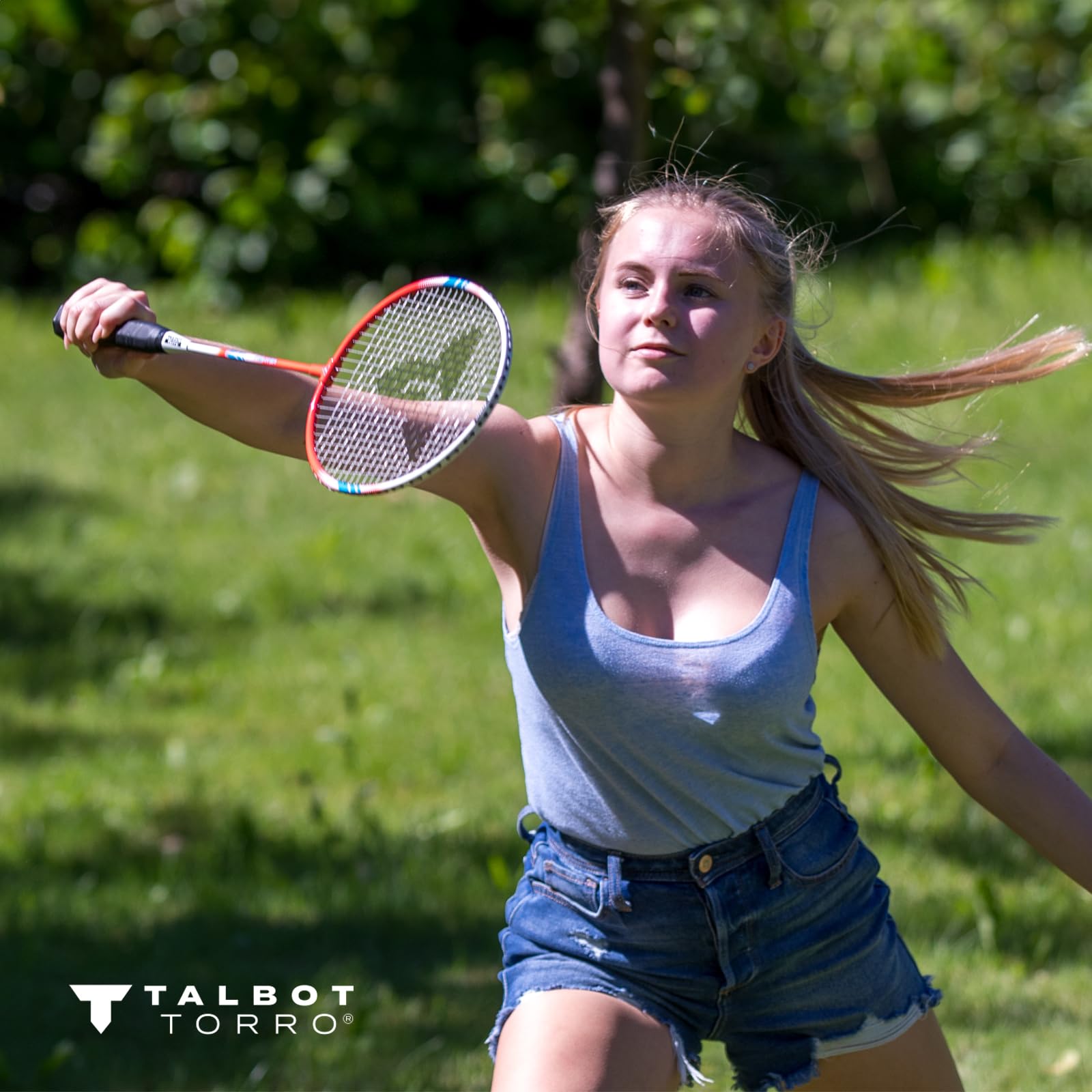 Talbot Torro Premium Badminton-Set 4-Fighter, hochwertiges Komplettset mit 4 Alu-Schläger leicht und handlich, 3 Federbälle, komplette Netzgarnitur, in wertiger Tasche