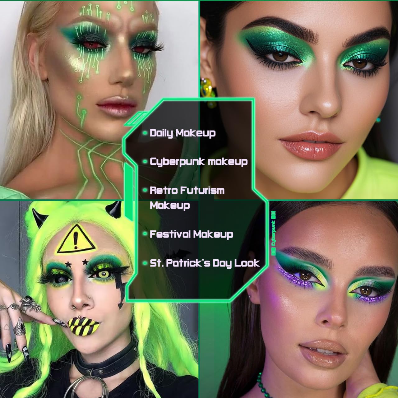 Afflano Multichrome Green Eyeshadow Palette Pressed Pigments, Color-Shifting Emerald Green Glitter Eyeshadow Palette - Image 2