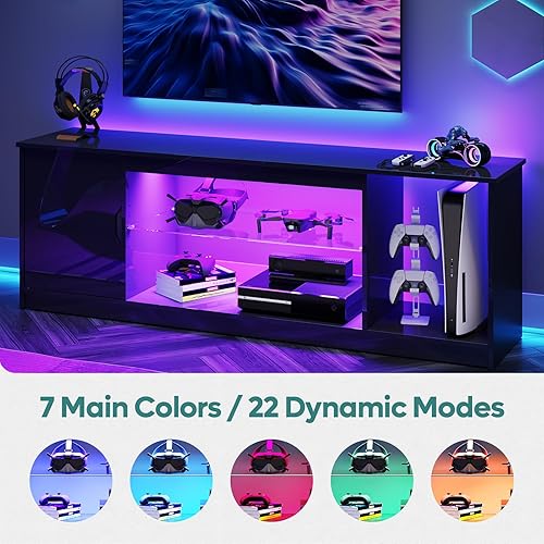 Miniatura 16 de Bestier Soporte de TV acanalado brillante para TV de 65 pulgadas, centro de entretenimiento LED para juegos con gabinete para PS5 Xbox, consola de