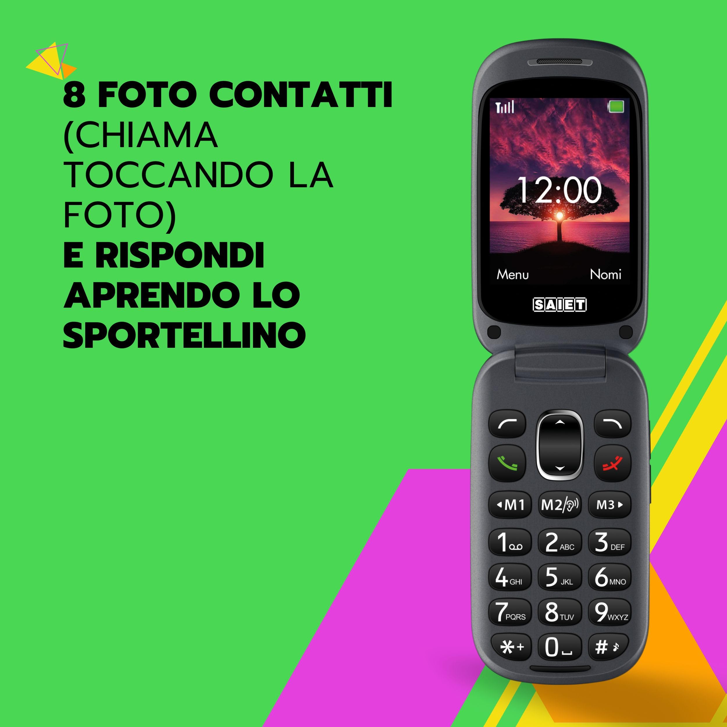 SAIET - Cellulare per Senior Facile da Usare FOCUS - Telefono per Anziani Tasti e Caratteri Grandi - Cellulare Anziani con Audio Amplificato - Nero