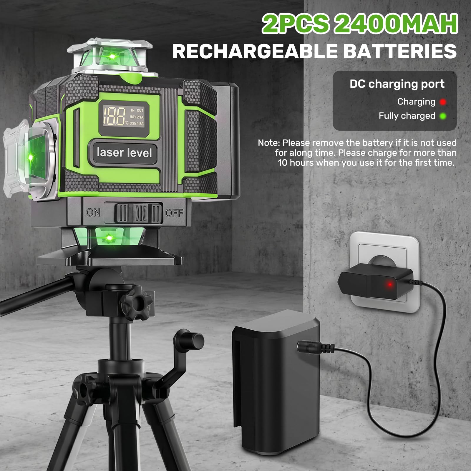 Nivel Láser Autonivelante 16 Líneas 4x360° Verde con 2 Baterías | Láser Autonivelante Profesional con Control Remoto, Modo Manual y Automático, Nivel Láser para Azulejos Techos y Pladur