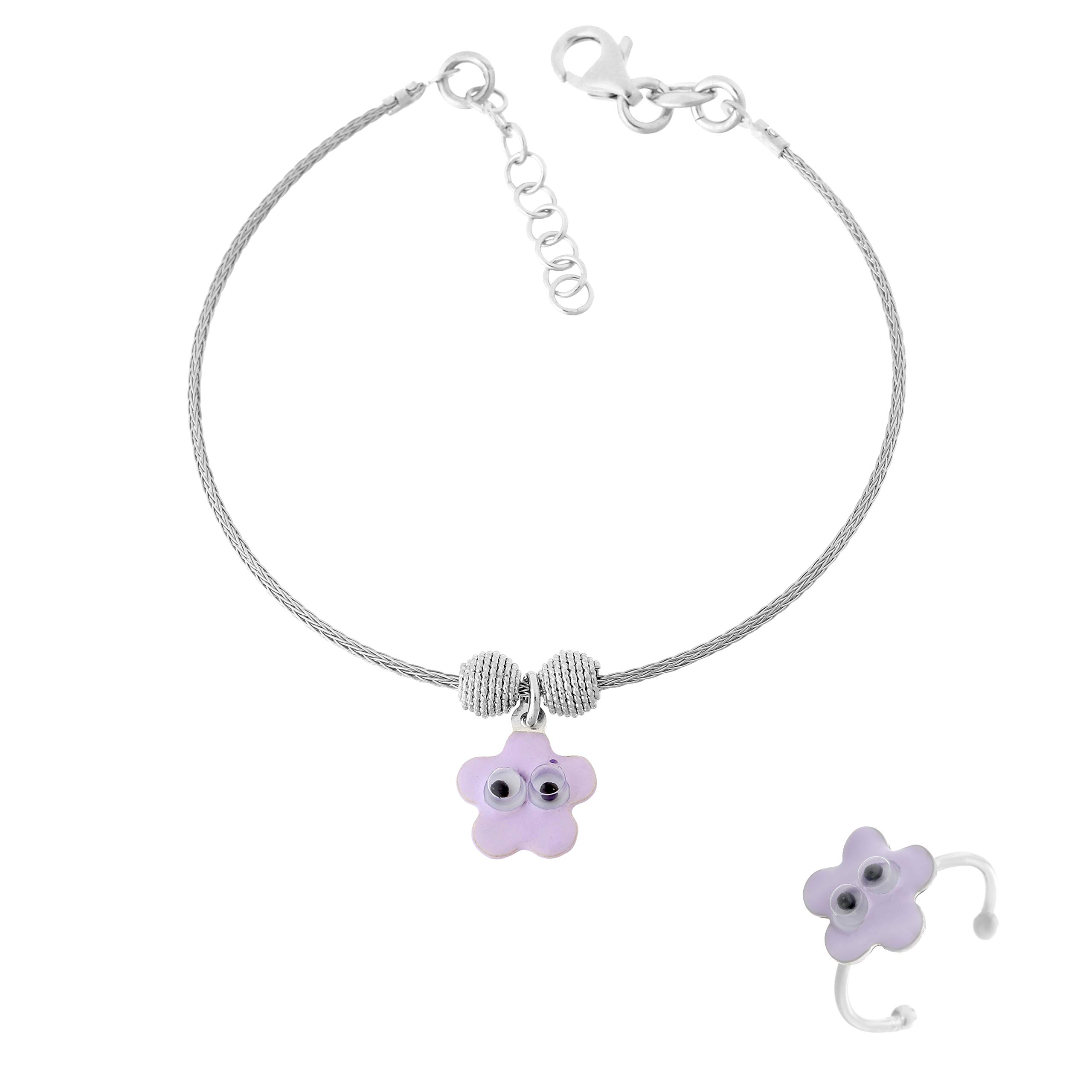 Orphelia 925 Silver Kids - Set di bracciale + anello a forma di fiore con angelo viola