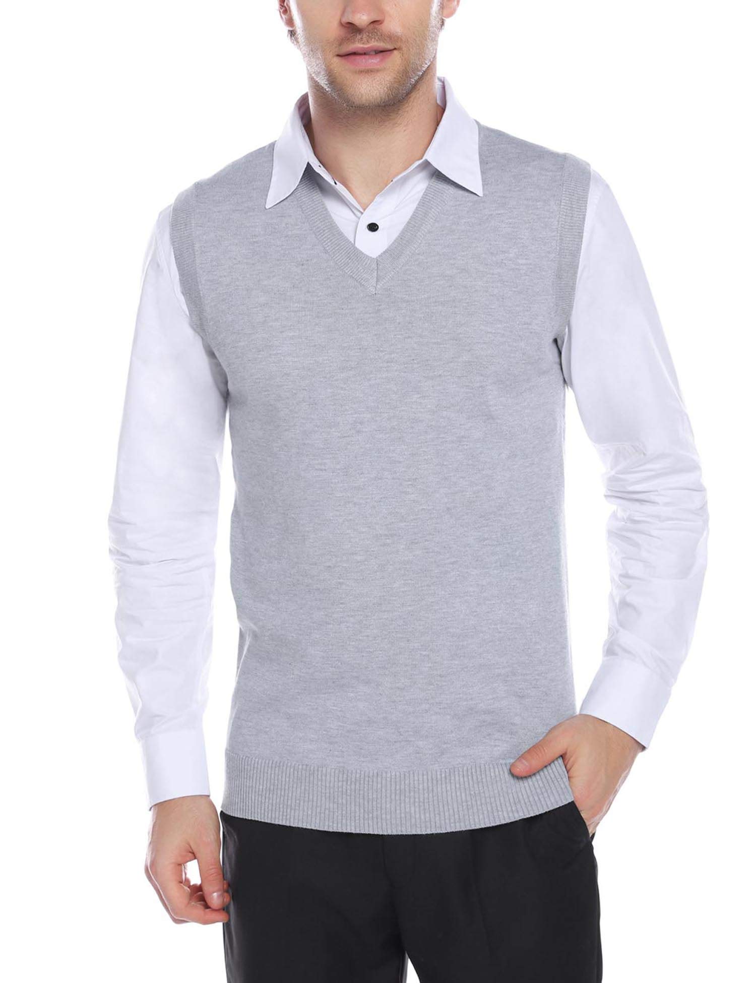 iClosam Gilet Maglione da Uomo Inverno Gilet V-Collo Cotone Casual Pullover Smanicato Maglia Sweater Felpa Men